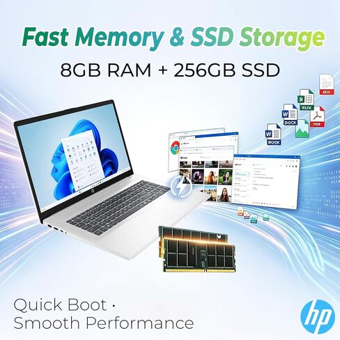 كمبيوتر محمول HP Ultrabook مقاس 17.3 بوصة بدقة FHD • AMD Ryzen 5 7430U (Beat i7) • ذاكرة وصول عشوائي (RAM) سعة 8 جيجابايت • محرك أقراص SSD سعة 256 جيجابايت • إصدار 2026 • Copilot AI • Wi-Fi 6 • Windows 11 • Office 365 • شاشة كبيرة للمنزل • المكتب والدراسة in Kuwait