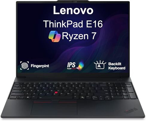 Lenovo ThinkPad E16 Gen 3 Business Laptop 16.0 بوصة FHD+ شاشة مضادة للتوهج (AMD Ryzen 7 250 (> Ryzen 7 7735U)، 16 جيجابايت DDR5، 512 جيجابايت SSD، مساعد الطيار، إضاءة خلفية، بصمة الإصبع، WiFi 6، RJ-45، كاميرا ويب FHD IR، Win11P) in Kuwait