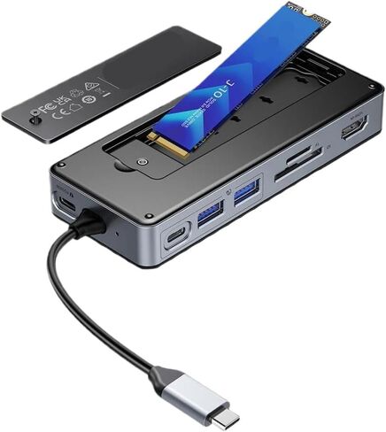 M.2 SSD Enclosure USB C Hub Splitter PD100W محطة إرساء ممتدة 10 جيجابت في الثانية M2 NVMe SATA حافظة خارجية 4K 60 هرتز HDMI متوافقة مع أجهزة الكمبيوتر (أ) in Kuwait