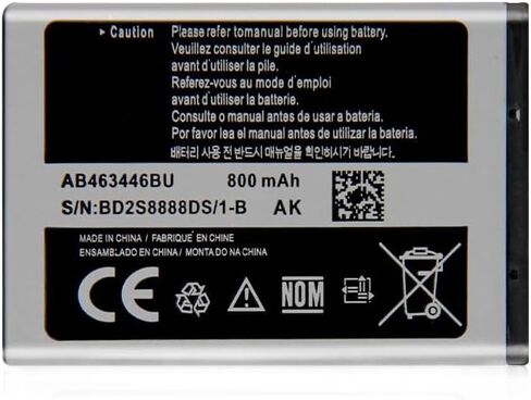 بطارية بديلة LEOM AB463446BU بقدرة 800 مللي أمبير في الساعة - متوافقة مع أجهزة Samsung GT-C3050 وS3600 وS5200 وJ700 وE250 وB320 والمزيد - خلية أيون ليثيوم عالية الأداء لعمر بطارية طويل in Kuwait