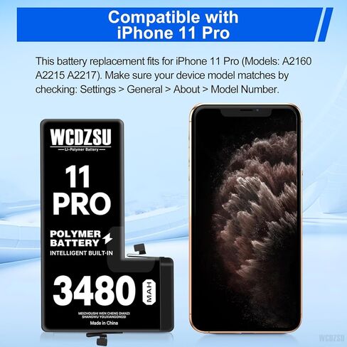 بطارية بديلة لجهاز iPhone 11 Pro بقدرة 3480 مللي أمبير في الساعة بطارية ليثيوم بوليمر جديدة ذات سعة عالية 0 دورة لجهاز iPhone 11 Pro مع مجموعة أدوات الإصلاح الكاملة موديل A2160 A2215 A2217 in Kuwait
