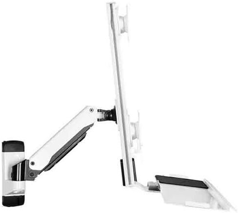 Monitor Arm White Wall-Mounted Single Arm Dual Monitor Bracket for Screen 15-27 Inches with Keyboard and Mouse Tray Engineering Tray Monitor Mount Arm in Kuwait