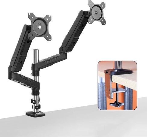 Monitor Stand and Laptop Mount 2-in-1 Dual Arm Mounts Adjustable Dual Arm Mounts Column Type Dual Monitor Mount Arm, VESA Mount 75/100mm with Clamp, A-Column 40CM in Kuwait
