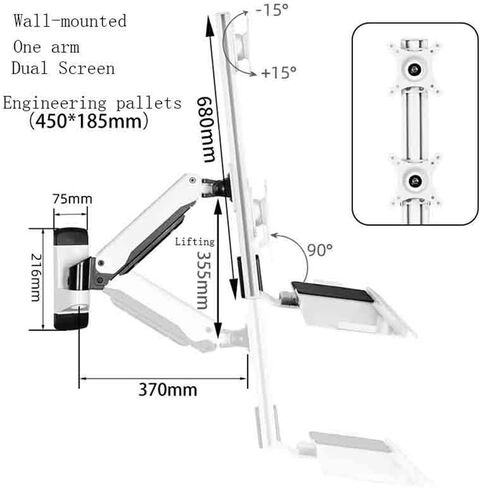 Monitor Arm White Wall-Mounted Single Arm Dual Monitor Bracket for Screen 15-27 Inches with Keyboard and Mouse Tray Engineering Tray Monitor Mount Arm in Kuwait