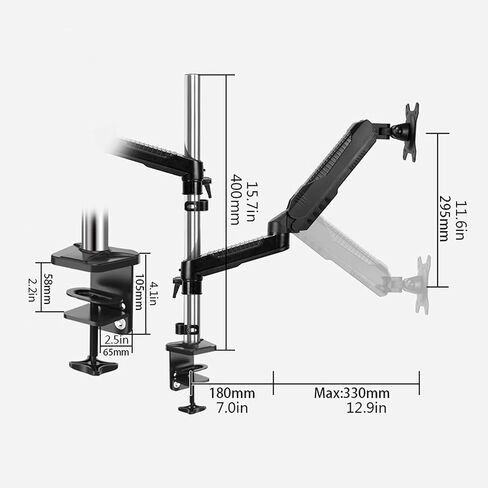 Monitor Stand and Laptop Mount 2-in-1 Dual Arm Mounts Adjustable Dual Arm Mounts Column Type Dual Monitor Mount Arm, VESA Mount 75/100mm with Clamp, A-Column 40CM in Kuwait