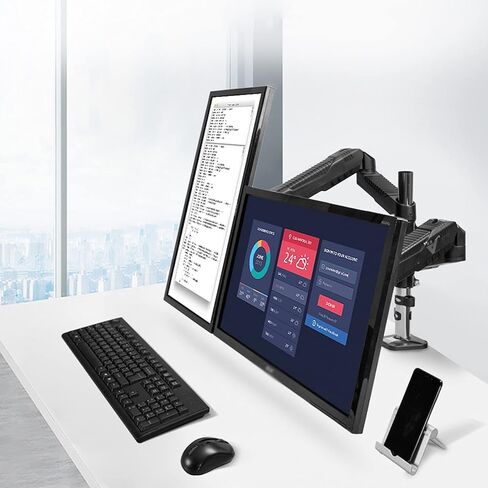 Monitor Stand and Laptop Mount 2-in-1 Dual Arm Mounts Adjustable Dual Arm Mounts Column Type Dual Monitor Mount Arm, VESA Mount 75/100mm with Clamp, A-Column 40CM in Kuwait