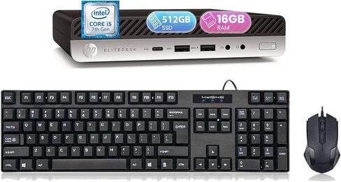 HP EliteDesk 800 G3 Mini Computer Desktop PC, Intel Core i5-7500T, 16GB DDR4 RAM, 512GB SSD, WiFi & Bluetooth, Keyboard & Mouse, Dual Monitor Support Windows 11 Pro (Renewed) in Kuwait