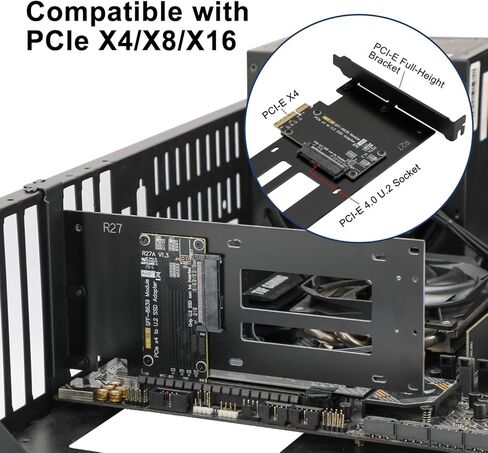 بطاقة محول PCIe 4.0 x4 إلى U.2 NVMe SSD، محول مضيف PCIe 3.0/4.0 لمحركات أقراص SSD مقاس 2.5 بوصة U.2 SFF-8639، نظام تشغيل مستقل، لا يتطلب برامج تشغيل، حامل كامل الارتفاع متضمن in Kuwait