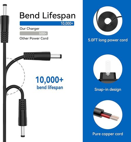 محول تيار متردد/تيار مستمر 15 فولت متوافق مع Tacklife HA2 T6 T8-Newer 800A Pro 1200A Peak 18000 مللي أمبير في الساعة ليثيوم 12 فولت شاحن بطارية بادئ السيارة 15VDC سلك إمداد الطاقة in Kuwait