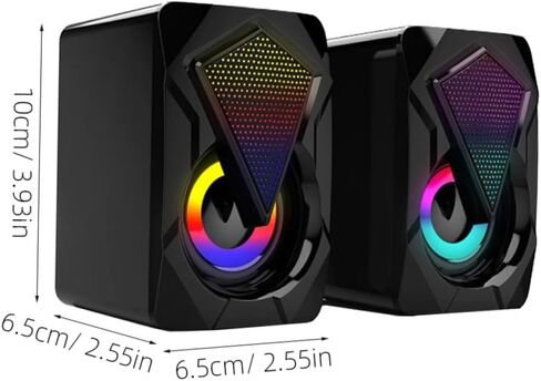 OSALADI USB Computer Speakers High Volume Wired Compact Desktop Sound Box for Office Home Gaming with RGB Lighting, 1 Pair USB-Powered Loudspeakers for PC Laptop Use Assorted Assorted in Kuwait