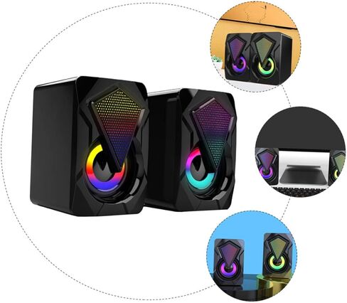 OSALADI USB Computer Speakers High Volume Wired Compact Desktop Sound Box for Office Home Gaming with RGB Lighting, 1 Pair USB-Powered Loudspeakers for PC Laptop Use Assorted Assorted in Kuwait
