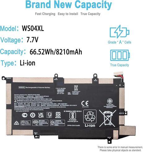 WS04XL L97357-005 Laptop Battery for HP Spectre X360 Convertible 13.5" 2-in-1 (2021) (2022) 14-ea2000 14-ef2000 14t-ef000 14t-ea000 Series WS04066XL WSO4XL L97352-2D1 HSTNN-DB9Z 66.52Wh 8210mAh in Kuwait