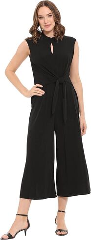 London Times Women's Mock Neck Keyhole Side Tie Cropped Jumpsuit, Black in Saudi Arabia