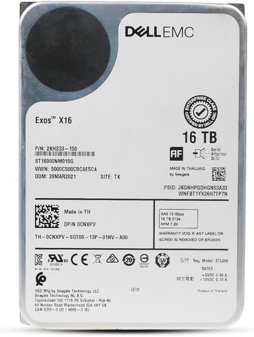 محرك الأقراص الصلبة Seagate Dell Exos X16 ST16000NM010G سعة 16 تيرابايت 7200 دورة في الدقيقة SAS 12 جيجابايت/ثانية 512e 3.5 بوصة (متجدد) in Kuwait