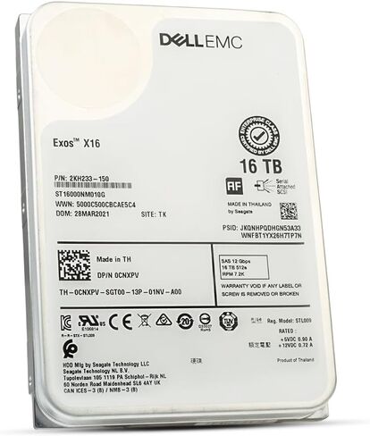 محرك الأقراص الصلبة Seagate Dell Exos X16 ST16000NM010G سعة 16 تيرابايت 7200 دورة في الدقيقة SAS 12 جيجابايت/ثانية 512e 3.5 بوصة (متجدد) in Kuwait