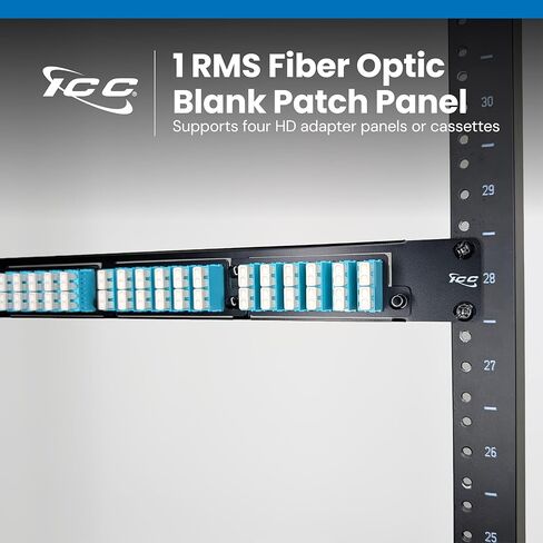ICC 1 RMS Fiber Optic Blank Patch Panel, 4 Slot Staggered Push-Pin Design Adapter Panels & MPO Cassettes, 19" Rack Mount, Black, ICFORPP1RH in Kuwait