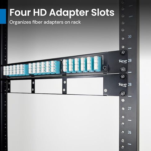 ICC 1 RMS Fiber Optic Blank Patch Panel, 4 Slot Staggered Push-Pin Design Adapter Panels & MPO Cassettes, 19" Rack Mount, Black, ICFORPP1RH in Kuwait