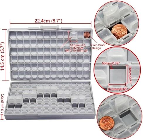 1 Unit AideTek BOXALL48 and 1 Unit BOXALL144 Compartments Enclosure SMD SMT Parts Organizer Surface Mount Box Labels in Kuwait