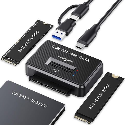 Hard Drive Enclosure, M.2 NVMe/NGFF SSD Reader Adapter, Compatible 2.5Inch SATA SSD and Mechanical Hard Drive, Up to 10Gbps Data Speed Support,with Heat Dissipation Port in Kuwait