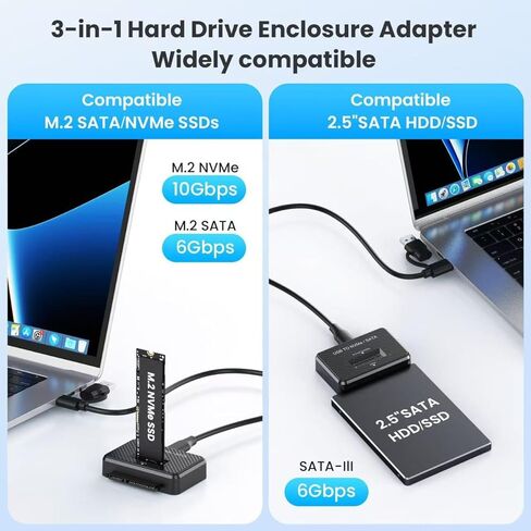 Hard Drive Enclosure, M.2 NVMe/NGFF SSD Reader Adapter, Compatible 2.5Inch SATA SSD and Mechanical Hard Drive, Up to 10Gbps Data Speed Support,with Heat Dissipation Port in Kuwait
