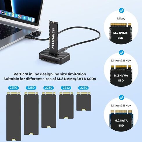 Hard Drive Enclosure, M.2 NVMe/NGFF SSD Reader Adapter, Compatible 2.5Inch SATA SSD and Mechanical Hard Drive, Up to 10Gbps Data Speed Support,with Heat Dissipation Port in Kuwait