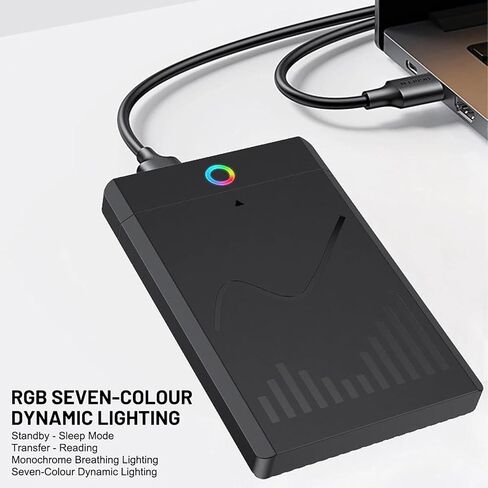 غطاء منزلق SATA SSD HDD مقاس 2.5 بوصة مع واجهة USB 3.1 Type-C بسرعة 5 جيجابت في الثانية، تصميم ضوء RGB لأجهزة الكمبيوتر المحمولة في الولايات المتحدة in Kuwait