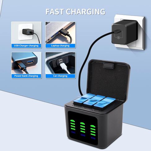 2000mAh Battery Charger Kits for Hero 12 11 10 9 Black, 3-Pack Replacement Batteries and Triple Charge Case with Type-C Charging Cord for Go Pro 12 11 10 9 Batteries Accessories in Kuwait