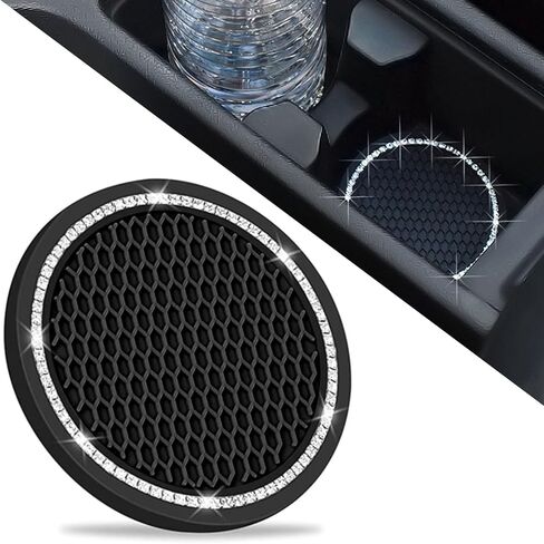 Universal Vehicle Bling Cup Holder Insert Coaster Car Interior Accessories-2.75 inch Silicone Anti Slip Crystal Rhinestone Car Coaster-Universal (Pack of 2) in Saudi Arabia