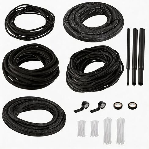 Split Wire Loom Sleeve Master Kit, Complete Cord & Hose Protection for Vehicles, No-Chew Cable Management Set with Split Sleeves, Fabric Heat Shrink Tubing, Silicone Tape & Cable Ties in Kuwait