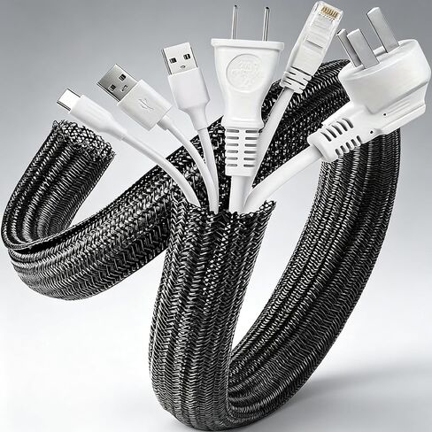 Cable Management Sleeve 10ft, 1/2 Inch PET Expandable Braided Cord Protector for Home Office TV Computer Desk, Wire Loom Organizer for USB Audio Video Ethernet Cables, Black in Kuwait