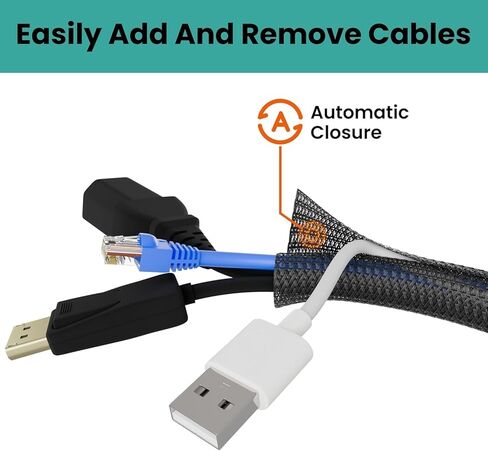 Cable Management Sleeve 10ft, 1/2 Inch PET Expandable Braided Cord Protector for Home Office TV Computer Desk, Wire Loom Organizer for USB Audio Video Ethernet Cables, Black in Kuwait