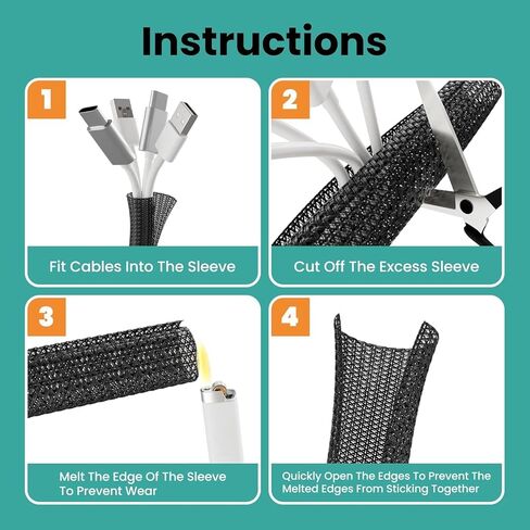 Cable Management Sleeve 10ft, 1/2 Inch PET Expandable Braided Cord Protector for Home Office TV Computer Desk, Wire Loom Organizer for USB Audio Video Ethernet Cables, Black in Kuwait