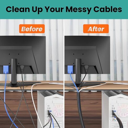 Cable Management Sleeve 10ft, 1/2 Inch PET Expandable Braided Cord Protector for Home Office TV Computer Desk, Wire Loom Organizer for USB Audio Video Ethernet Cables, Black in Kuwait