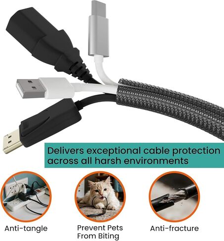 Cable Management Sleeve 10ft, 1/2 Inch PET Expandable Braided Cord Protector for Home Office TV Computer Desk, Wire Loom Organizer for USB Audio Video Ethernet Cables, Black in Kuwait