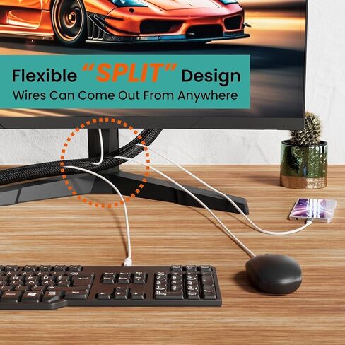 Cable Management Sleeve 10ft, 1/2 Inch PET Expandable Braided Cord Protector for Home Office TV Computer Desk, Wire Loom Organizer for USB Audio Video Ethernet Cables, Black in Kuwait