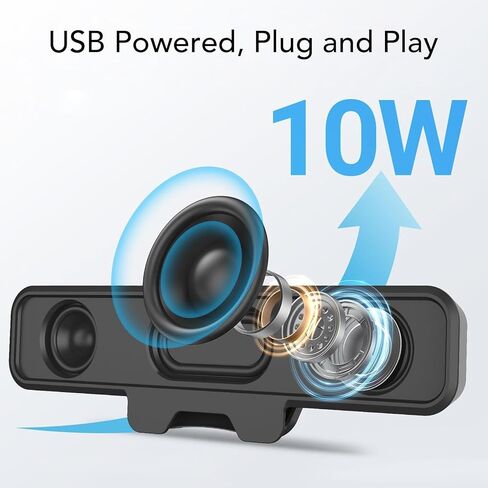 مكبر صوت كمبيوتر Tangxi لشاشة الكمبيوتر المكتبي، ومكبرات صوت للكمبيوتر المحمول USB A/C مع صوت عالٍ، يمكن تثبيته بسهولة للشاشة، شريط صوت صغير 10 وات in Kuwait
