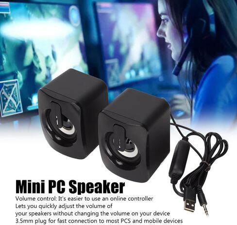 1 Pair A2 Mini ABS Computer Speaker Stereo Sound Wired Less Distortion Clear Bass USB Powered Gaming Speaker Laptop Desktop Use in Kuwait