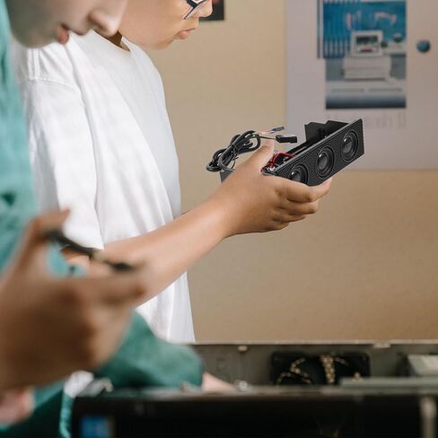 OUNONA PC اللوحة الأمامية ستيريو مكبر صوت محيطي للكمبيوتر لحالة سطح المكتب، أسود، مكبر صوت منخفض المقاومة متوافق مع تشغيل موسيقى الكمبيوتر والألعاب in Kuwait