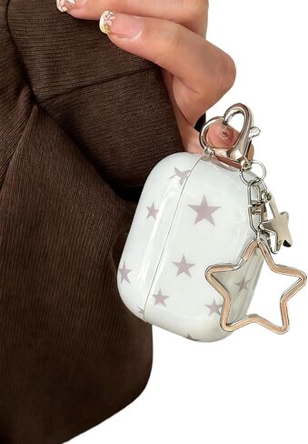 Compatible for Airpods 4 Case with Cute Star Printing Aesthetics Design Shockproof Keychain for Girls Women Protector Cover (for Airpods 4) in Saudi Arabia