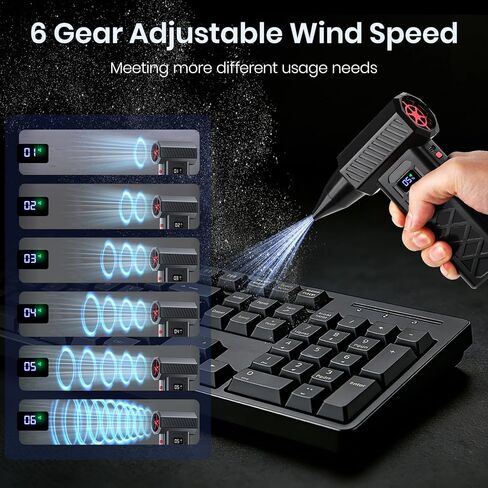 Electric Air Duster, 28000 RPM 6-Speed Cordless Blower for PC/Keyboard Cleaning, Rechargeable Mini Blower for Car, House & Outdoor Use in Kuwait