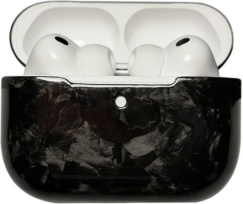 حافظة من ألياف الكربون الحقيقية لجهاز AirPods Pro 3 (إصدار 2025) - غطاء حماية صلب رفيع للغاية وخفيف الوزن - يدعم MagSafe/الشحن اللاسلكي - أسود/أزرق لامع in Kuwait