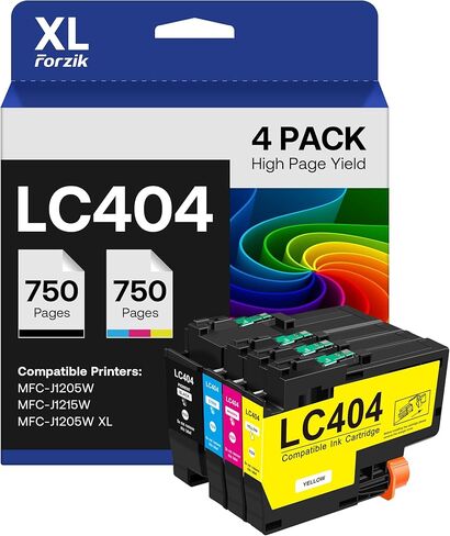 خراطيش حبر LC404 LC404XL بديلة متوافقة مع Brother LC 404 LC-404 للطابعة MFC-J1205W MFC-J1215W (4 عبوات، أسود سماوي أرجواني أصفر) in Kuwait