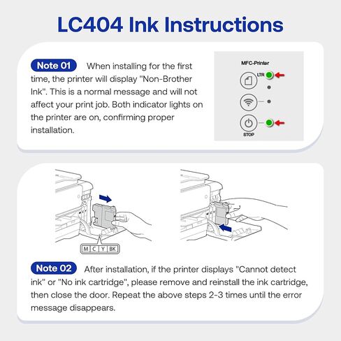 خراطيش حبر LC404 LC404XL بديلة متوافقة مع Brother LC 404 LC-404 للطابعة MFC-J1205W MFC-J1215W (4 عبوات، أسود سماوي أرجواني أصفر) in Kuwait