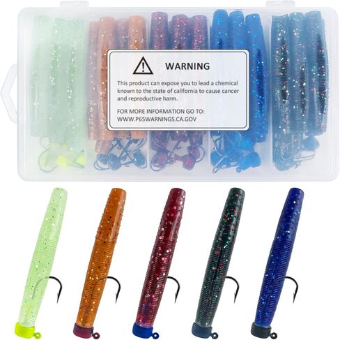 76Pcs Ned Rig Jig Heads Finesse Worms Kit, Finesse Ned Worms Mushroom Jig Hooks Soft Lures for Bass Freshwater Saltwater Fishing in Kuwait