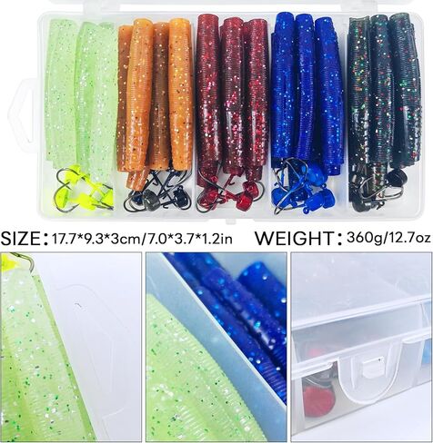 76Pcs Ned Rig Jig Heads Finesse Worms Kit, Finesse Ned Worms Mushroom Jig Hooks Soft Lures for Bass Freshwater Saltwater Fishing in Kuwait