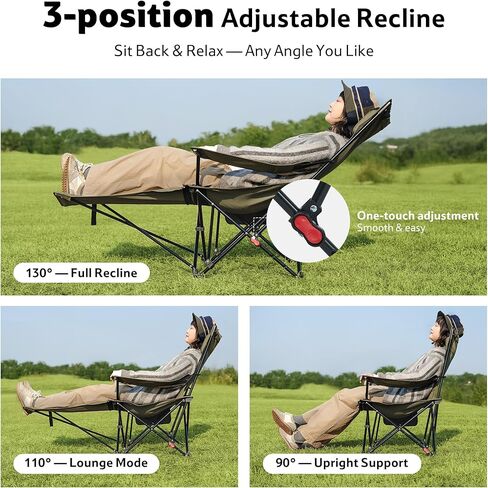 Naturehike 3-Position Adjustable Recliner with Footrest, Heavy Duty Folding Camping Chair, Portable Lounge Chair with Carry Bag, Cup Holder & Side Pocket for Beach, Patio, Lawn – Supports 330 lbs in Kuwait