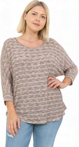 LEEBE Women's Plus Size Stripe Sweater Knit (1X-3X) in Saudi Arabia