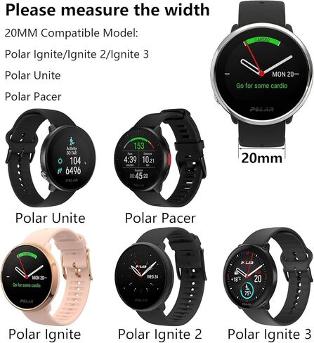 حزام ساعة من السيليكون 20 مم متوافق مع Polar Ignite/Ignite 2/3 بديل رياضي لفرقة Polar Unite/Pacer/Pacer Pro للرجال والنساء in Kuwait