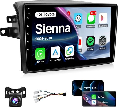 Leadfan Android Radio Stereo for Toyota Sienna 2004-2010 Wireless Carplay Android Auto، شاشة لمس 9 بوصة لوحدة رأس سيينا BT/التحكم الصوتي/GPS/WiFi/الكاميرا/SWC/FM in Kuwait