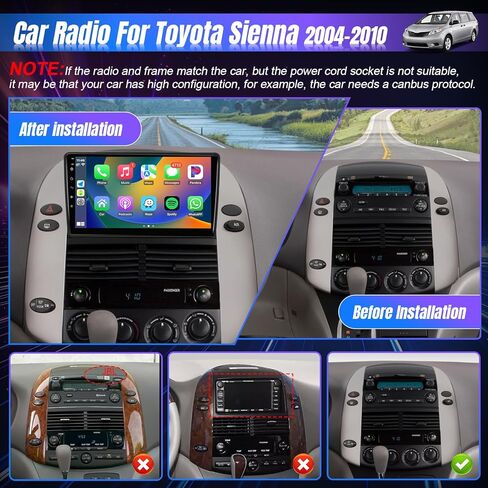 Leadfan Android Radio Stereo for Toyota Sienna 2004-2010 Wireless Carplay Android Auto، شاشة لمس 9 بوصة لوحدة رأس سيينا BT/التحكم الصوتي/GPS/WiFi/الكاميرا/SWC/FM in Kuwait
